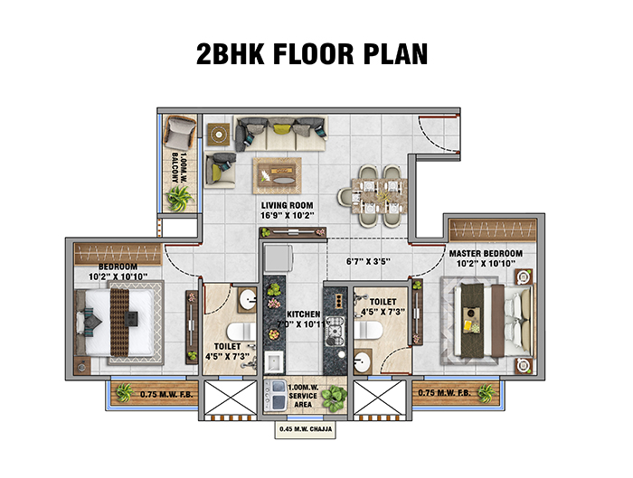 SOBHA Elysia GIFT City Floor Plan - Type J - 3 BHK