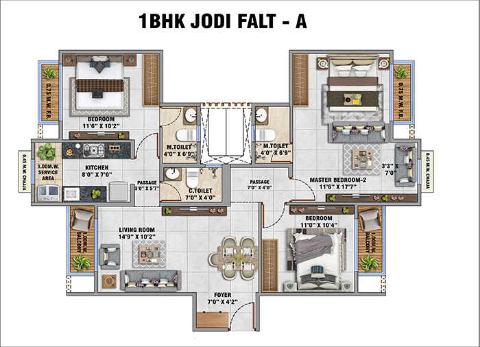 SOBHA Elysia GIFT City Floor Plan - Type D - 4 BHK